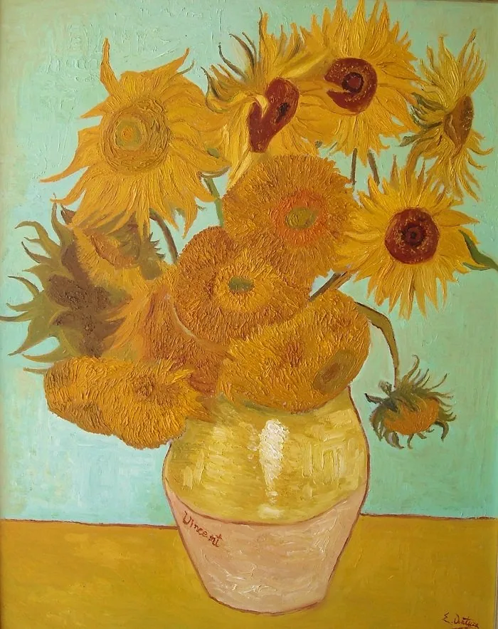 Vaso con girasoli da van gogh, opera di Emilio Ventura