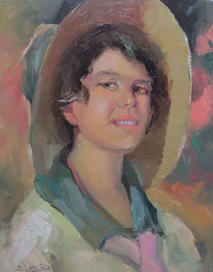 Ragazza con cappello da mercadante, opera di Emilio Ventura