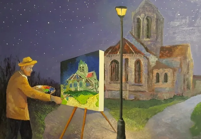 Van Gogh che dipinge la Chiesa di Auwers, opera di Emilio Ventura