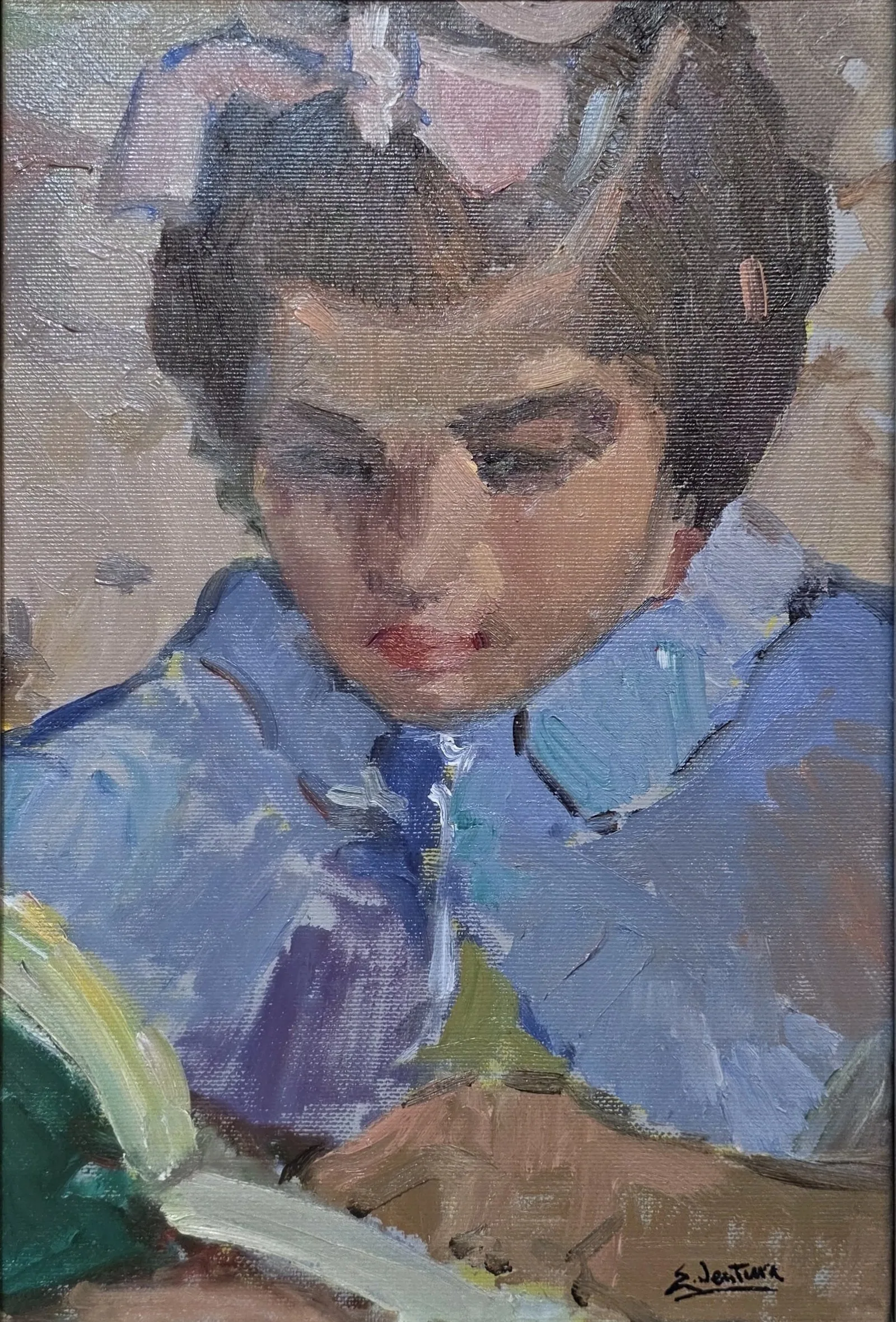 Bimba che legge, opera di Emilio Ventura