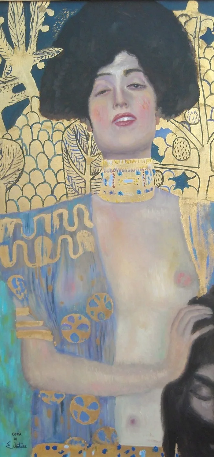 Giuditta e oloferne di klimt olio e foglia doro, opera di Emilio Ventura