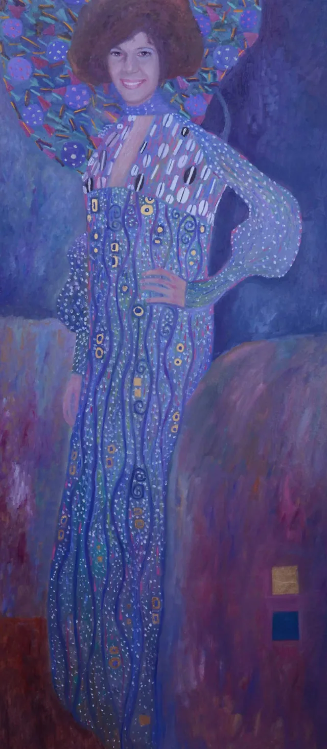 Ritratto di Paola, sorella di Emilio Ventura, inserita in un quadro nello stile di Gustav Klimt