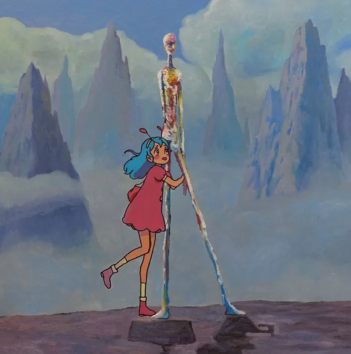 Abbraccio con Giacometti, opera di Emilio Ventura