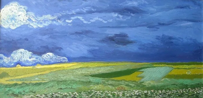 Campo di grano sotto un cielo nuvoloso da van gogh, opera di Emilio Ventura