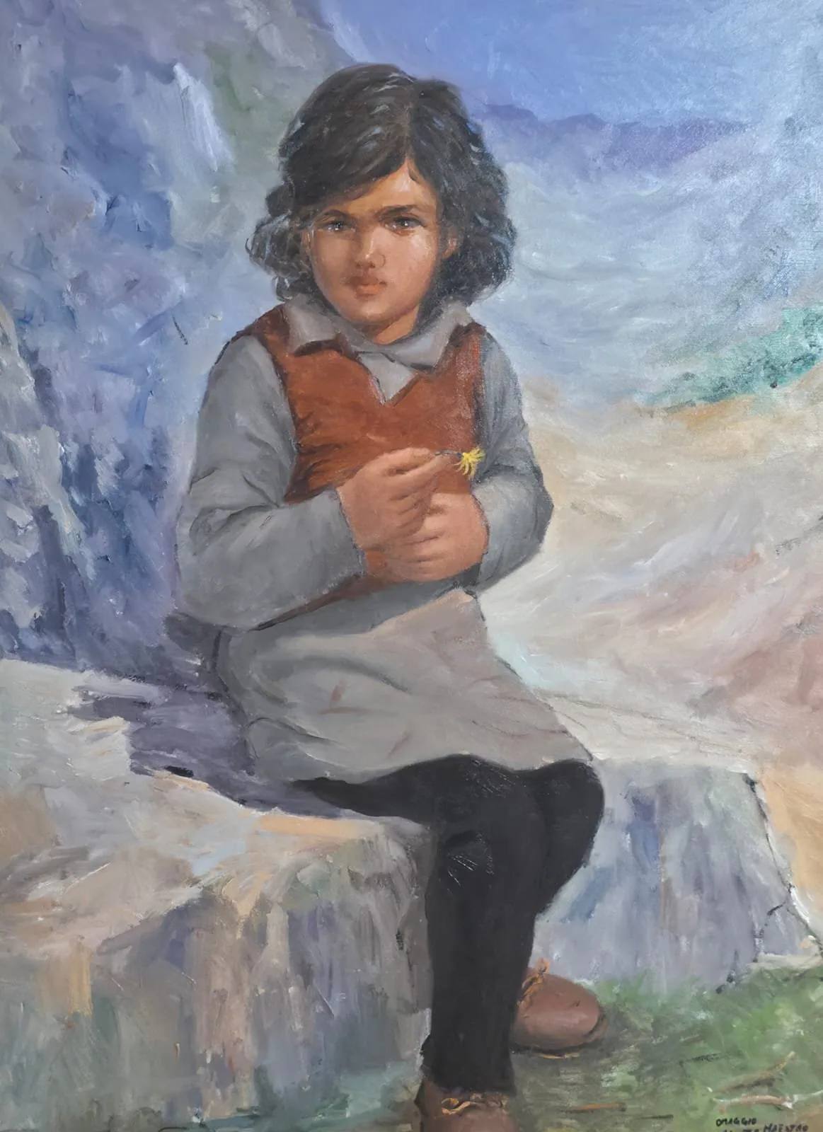 Bimba di montagna col fiore nella mano, opera di Emilio Ventura
