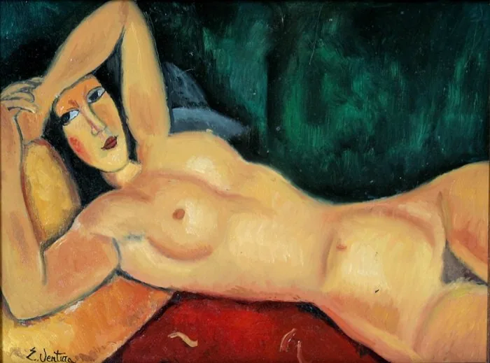 Nudo sdraiato con il braccio sinistro sulla fronte da modigliani, opera di Emilio Ventura
